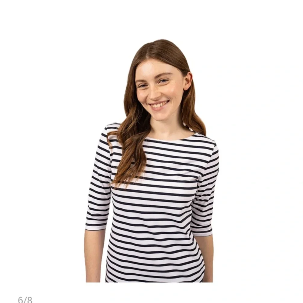 SAINT JAMES Propriano Stretch Striped White & Blue Midi Sheat Nautical Dress XS* - Picture 3 of 12